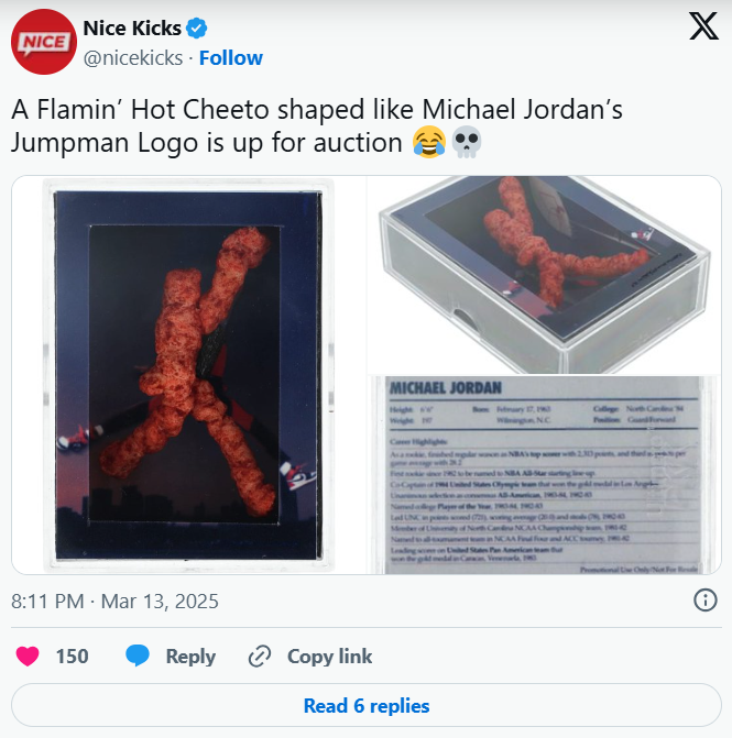 Michael Jordan Memorabilia: Cheeto Sold for $8,113 Michael Jordan Memorabilia