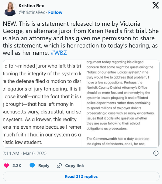 Karen Read Retrial: Former Juror Joins Defense Karen Read Retrial