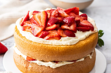Sponge Cake with Cream, Strawberry Jam and Fresh Berries Sponge Cake
