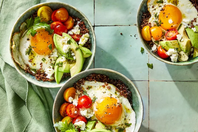 Avocado And Egg Breakfast Bowl With Quinoa And Feta Avocado And Egg Breakfast